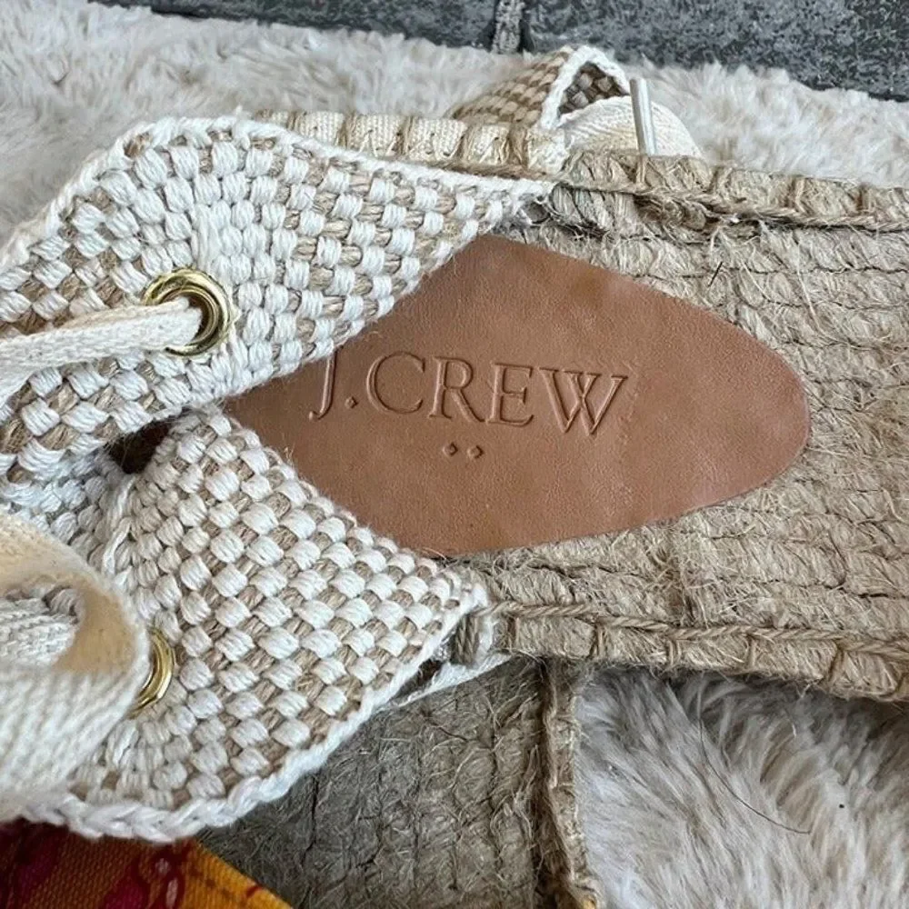 J. Crew Printed Canvas Ankle Wrap Espadrille Flats Size 7.5